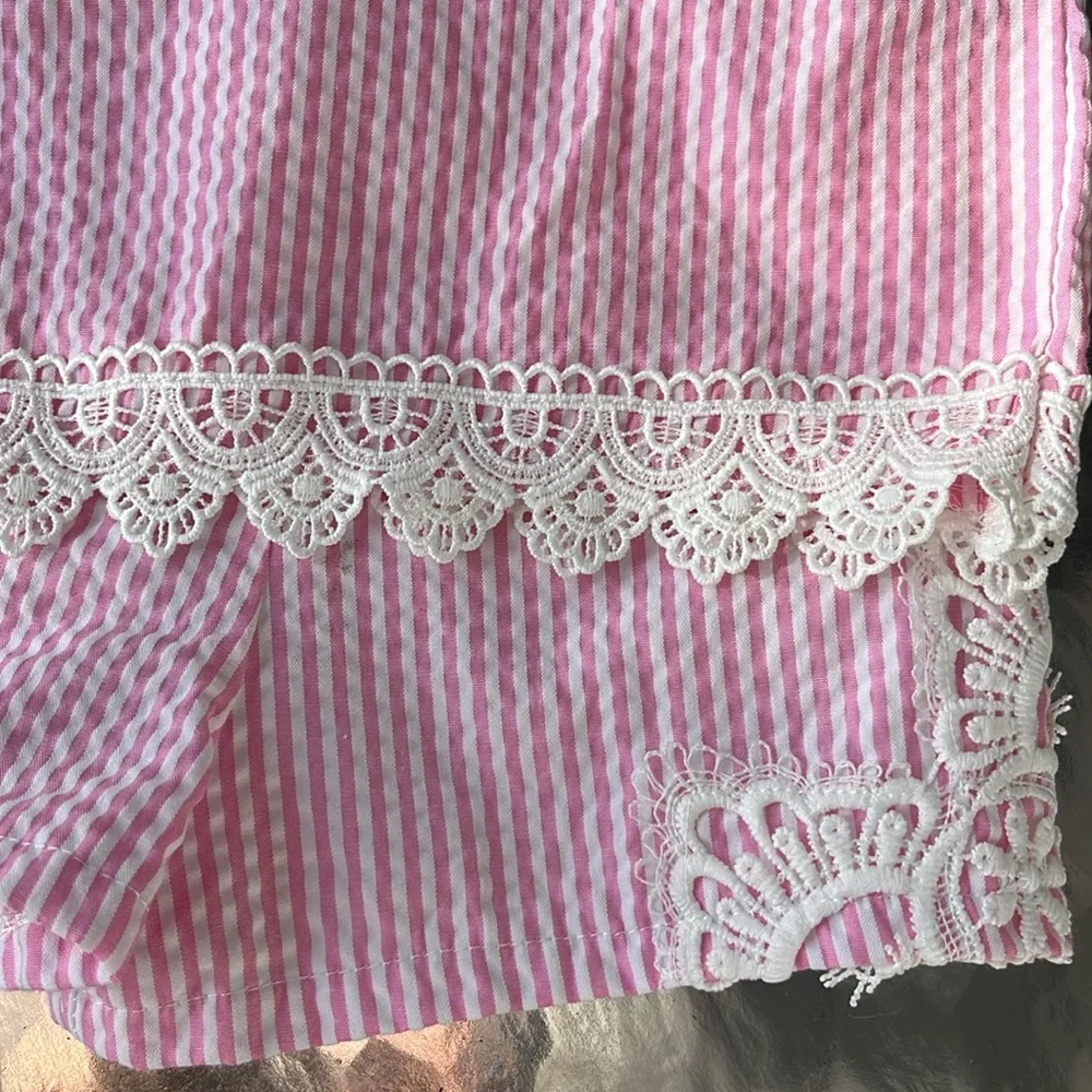 Rare Editions Pink and White Striped Seersucker Top and Shorts Set NEW Size 4